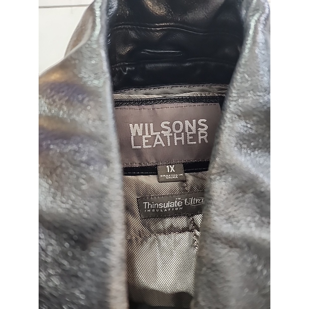 Wilsons Leather 1X Black Jacket Thinsulate Ultra Insulation 5 Button Belted Coat - Picture 4 of 10